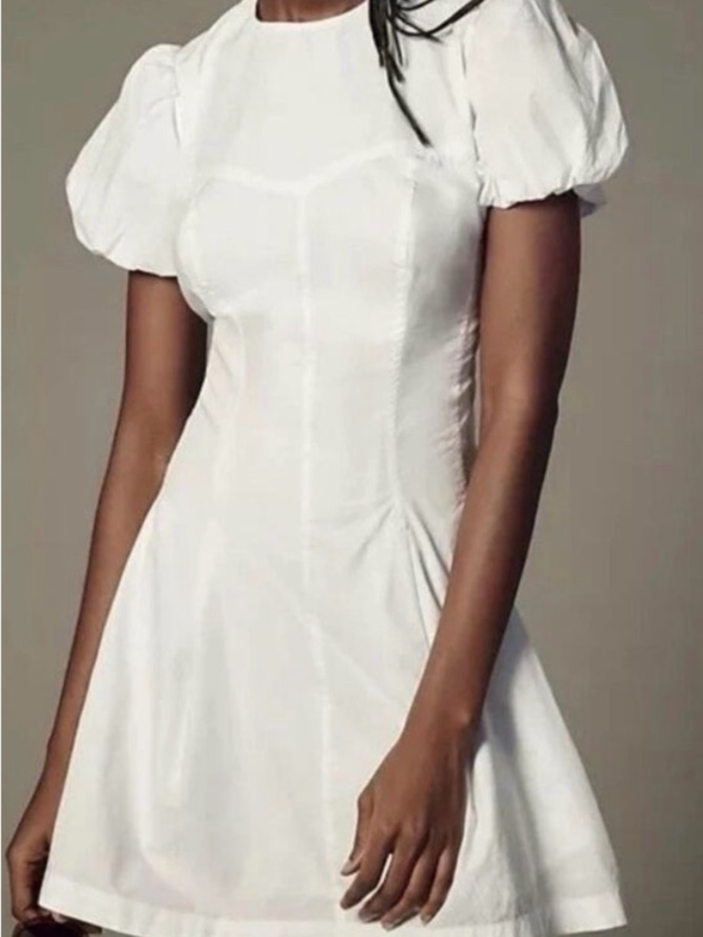 Maeve Anthropologie White Puff Sleeve Mini Dress Fit & Flare Cotton NWT SZ SM